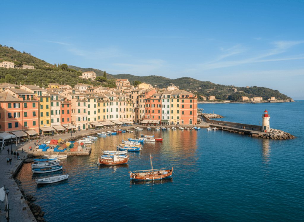 Pueblo de colores de la Riviera italiana junto al mar, cerca de Savona